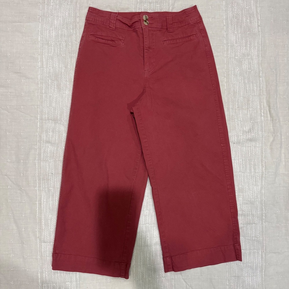 A New Day Womens 28x23 High Rise Wide Leg Cropped Pants Red Pink‎ Size 8 Stretch